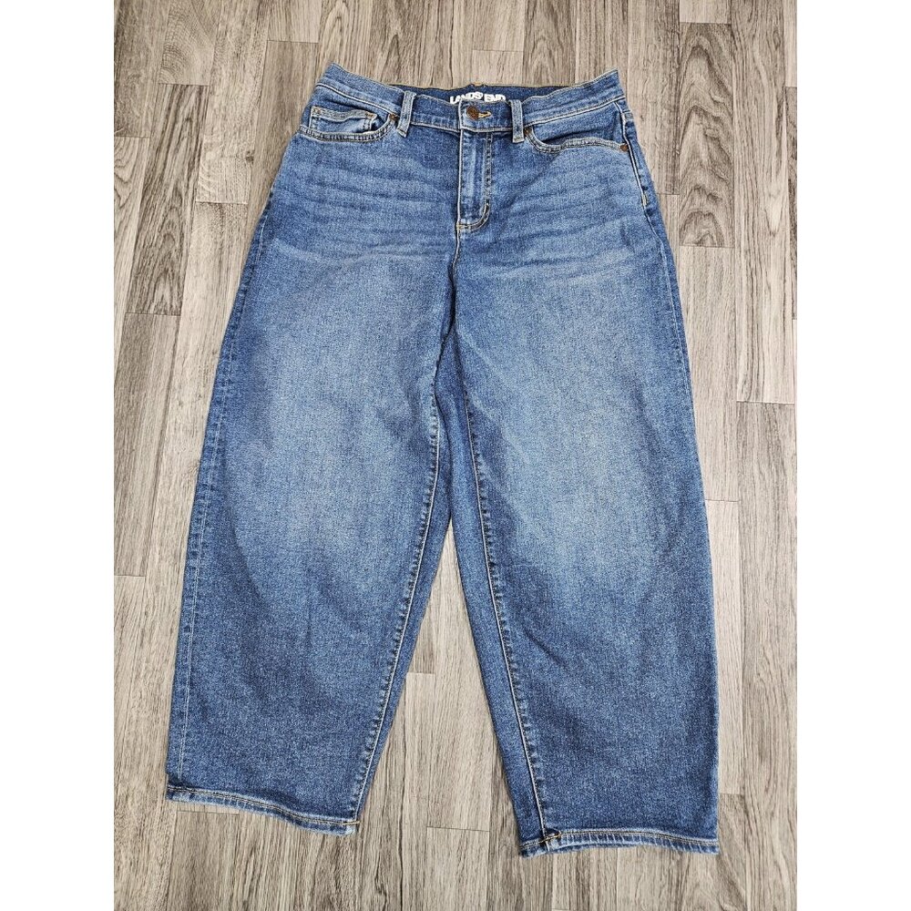 Lands End Jeans Womens 8 Petite Blue Denim Straight Leg Stretch High Rise Casual